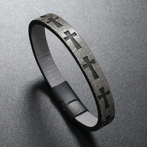 Nueva Pulsera Cruzada Estampada para Hombre con Cierre Magnético, Pulsera de Cuero Tejida Minimalista de Varias Capas - Product Image 3