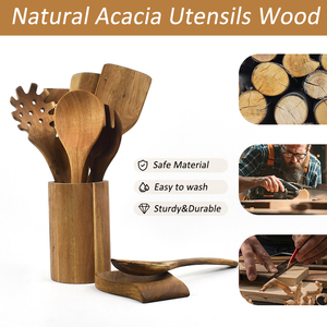 WDF أواني أكيا طبيعية ملعقة خشبية 9 غير لاصقة أوستند للمطبخ إكسسوارات طقم طهي - Product Image 3