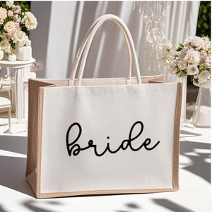 Sac de fête en coton et lin blanc grande capacité sur le thème de la mariée - Product Image 2