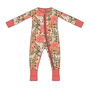 Customized New Fashion Print High-quality Comfortable Zip-up One-piece 97% Bamboo Viscose Zipper Romper Newborn Baby Clothes