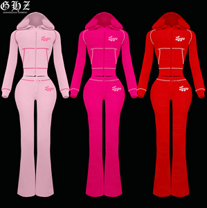 <span class=keywords><strong>Abbigliamento</strong></span> per San Valentino 2026, Set Personalizzato in Maglia a Nido d'Ape, Felpa con Zip <span class=keywords><strong>Rosa</strong></span> a Maniche Lunghe e Pantaloni a Zampa, Tuta da <span class=keywords><strong>Donna</strong></span> - Product Image 1