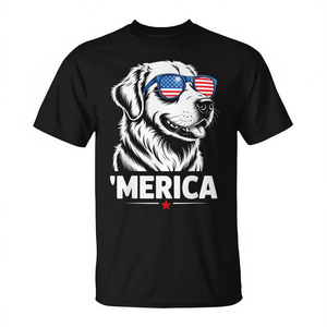 Camiseta Merica Dog de manga corta con cuello redondo, unisex, para adultos, diseño patriótico de la bandera estadounidense - Product Image 3