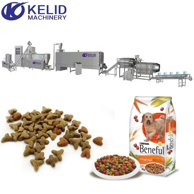 Linha de produção de processamento de alimentos para cachorros e gatos, totalmente automático e seco