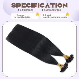 Extensions de cheveux naturels non-Remy à double trame, à pointe en U, en kératine, noir jais, 14 pouces, 50 mèches, 40G - Product Image 4
