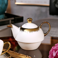 Service à thé en porcelaine européenne dorée sur mesure, avec bordure dorée, théière blanche de luxe, écologique, capacité 450 ml, pour une personne.