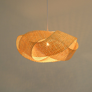 Luminaire suspendu en bambou fait main, ovale, LED, lustre doré, lampe décorative pour salon de thé - Product Image 3