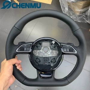 VENTE FLASH Volant sport en cuir à fond plat pour <span class=keywords><strong>Audi</strong></span> S6 S7 A4 A5 A6 A7 Q3 Q5 <span class=keywords><strong>A3</strong></span> S3 S8 R8, cuir perforé noir amélioré - Product Image 1