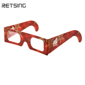 도매 사용자 정의 인쇄 판지 크리스마스 눈송이 회절 안경 심장 불꽃 3D 종이 안경