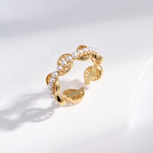 custom plata 925 silver knuckle summer <b>adjustable</b> <b>ring</b> open engravable 18k 14k gold plated dainty vintage pearl finger <b>rings</b> - Product Image 1
