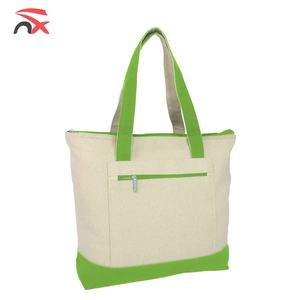 Bolsas de compras de lona simples para estudiantes con cremallera y empalme duradero de gran capacidad con logotipo personalizado para mujer - Product Image 6