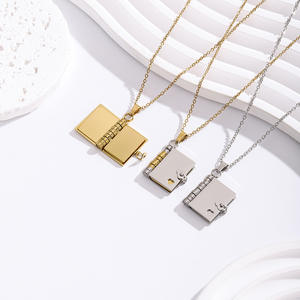 Collar con colgante <span class=keywords><strong>de</strong></span> <span class=keywords><strong>libro</strong></span> chapado en oro, artesanía metálica, broche en forma <span class=keywords><strong>de</strong></span> corazón personalizado DIY, regalo promocional para suéter con diseño <span class=keywords><strong>de</strong></span> <span class=keywords><strong>libro</strong></span> - Product Image 6