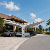 Structure de carport en membrane, auvent de stationnement perforé à trous ronds, type aile de mouette, imperméable, résistant aux UV, pour recharge de véhicules électriques, sur mesure