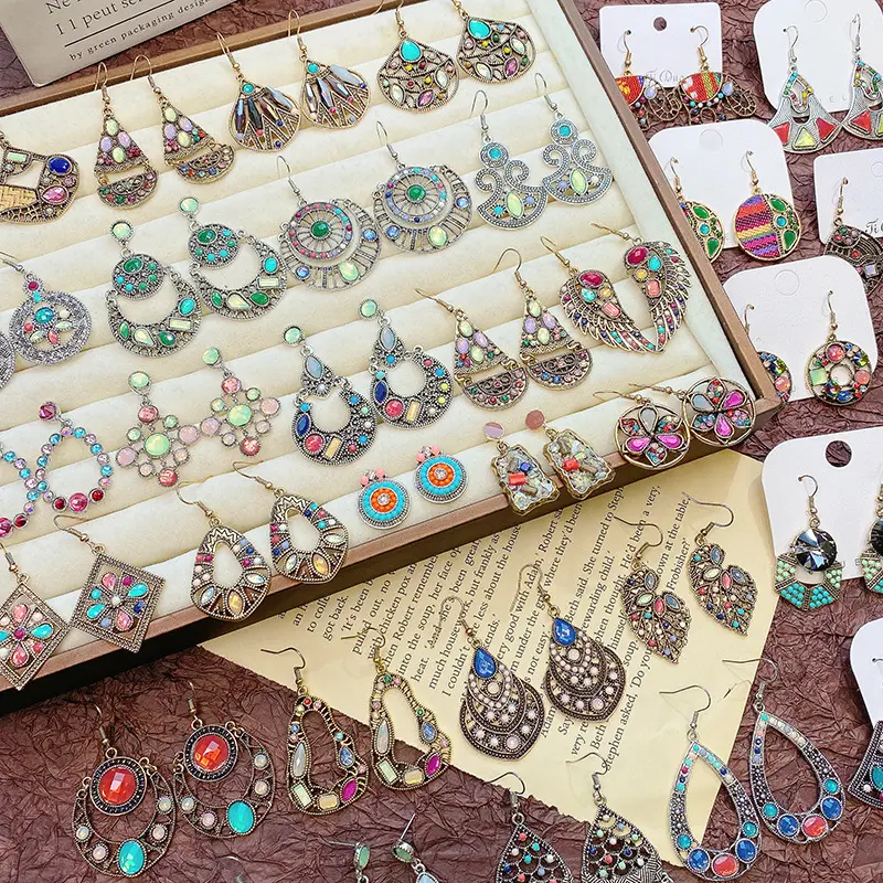 Pendientes de diamantes de estilo étnico diseño mixto pendientes de cristal de borla larga Bohemia para mujer joyería de pendientes Vintage