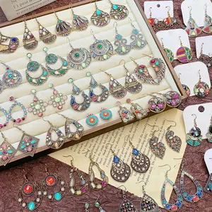 Ethnic Style Diamond Earrings Mix Design Bohemian Long Tassel Crystal Earrings for Women Vintage Earring Jewelry