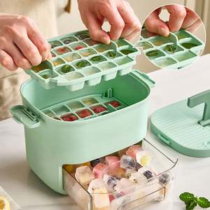 Pull-Out Ice <b>Storage</b> <b>Drawer</b>,Ice Cube Tray with Lid & <b>Storage</b> Bin, Ice Mold Ice Maker for Freezer with 2 Trays Easy Release Molds - Product Image 2
