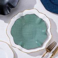 P&T Horeca – Assiettes octogonales en porcelaine fine vert sauge et noir avec bordure argentée – Services de vaisselle modernes en porcelaine fine