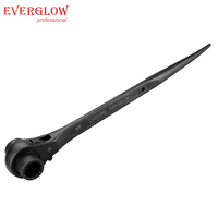 Clé à douille à cliquet pour échafaudage à double extrémité en acier au carbone/CRV 24T/32T 19/22 mm, extrémité conique, poignée avec trou