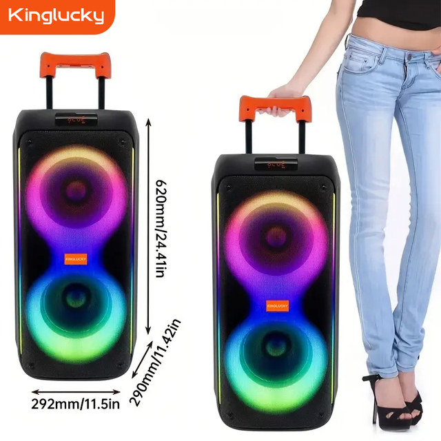 Kinglucky M17 80W High Quality Wireless Portable BT Speaker with RGB LED Lighting for Home Theatre and Parties DC Power Source
