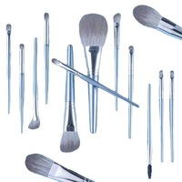 DailyQueen Ensemble de 14 pinceaux de maquillage en poils de chèvre blancs de qualité supérieure avec pinceaux professionnels pour fond de teint et anticernes Manche en bois