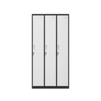 Casier en acier robuste à 3 portes, cadre noir, porte blanche, armoire de vestiaire en métal, casier de rangement pour le personnel de bureau et de salle de sport