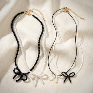 Resoul Glasperlen-Schleifenanhänger-Halskette, Modeschmuck im koreanischen Stil, handgefertigter Perlen-Choker für Damen, Geschenk-Accessoires - Product Image 1