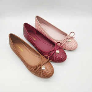 Nouveau Style doux léger tissage motif poupée ballerines dames bout rond nœud Simple tenue décontractée chaussures femmes élastique chaussures plates - Product Image 3
