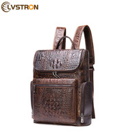 Sac à dos de style vintage en cuir de crocodile gaufré véritable pour ordinateur portable sac à dos en cuir véritable motif alligator pour hommes