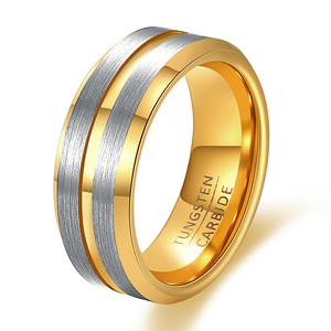 Bague en carbure de tungstène 8 mm, noir et or, bicolore, géométrique, bijoux tendance pour femmes, cadeau - Product Image 5
