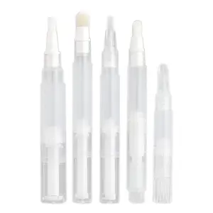 Caneta de óleo para unhas, caneta de torção transparente com brilho labial 3ml vazia, recipiente cosmético com ponta de pincel, aplicadores para óleo de unhas
