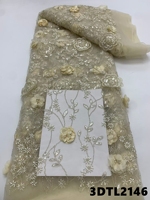 Tissu de dentelle de luxe Oman avec fleurs 3D, dentelle perlée Équateur, tulle brodé, tissu de dentelle à sequins pour robe de mariée Philippines