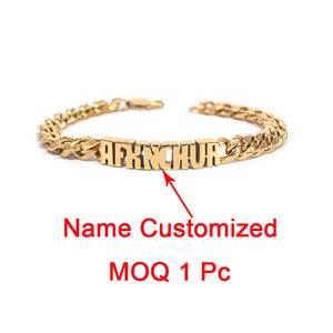 Diseñador de joyería de lujo personalizado nombre inicial mano cadena de eslabones cubanos ajustable 18K chapado en oro de acero inoxidable hombres pulseras - Product Image 3