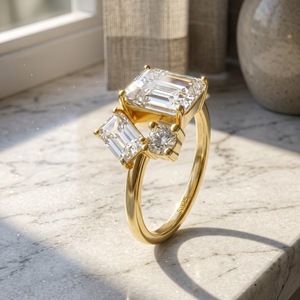 S925 Sterling <b>Silver</b> Moissanite Three Stone <b>Ring</b> <b>Emerald</b> Cut Moissanite Engagement Finger <b>Ring</b> For Women Fine Jewelry Gift - Product Image 6