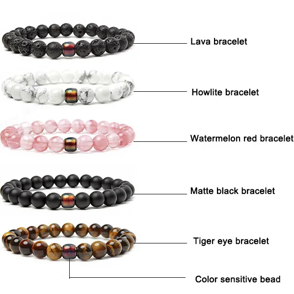 Wholesale bulk bracelet tiger eye howlite lava watermelon Matte black crystal chip bracelet natural stone bracelet