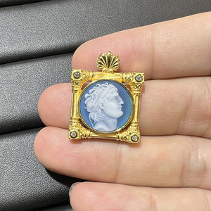Bijoux de mode, agate naturelle sculptée, camée, broche, coquille, plaqué <span class=keywords><strong>or</strong></span>, argent sterling 925, <span class=keywords><strong>pendentif</strong></span> en pierre de gravure pour dames - Product Image 6