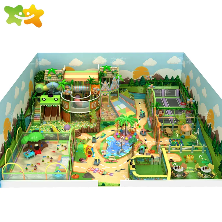 Parque de juegos infantil con temática de jungla, parque de juegos para interior, parque de juegos suave para aventura