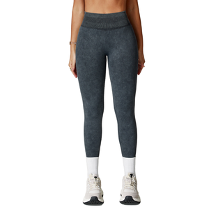 Nouveauté Leggings de yoga pour femmes en tissu uni sans couture lavé au sable taille haute extensible dans les quatre sens séchage rapide respirant longueur cheville - Product Image 1