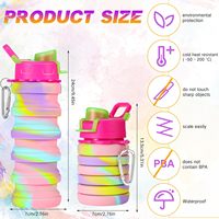 Bouteilles d'eau pliables en silicone, bouteille d'eau de voyage de 17 oz, réutilisable, étanche, pliable avec clip pour le camping