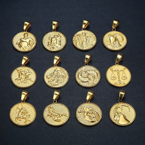 Constelación del zodiaco horóscopo signo moneda 18K oro Chapado en acero inoxidable joyería de moda collares impermeables para mujeres - Product Image 2