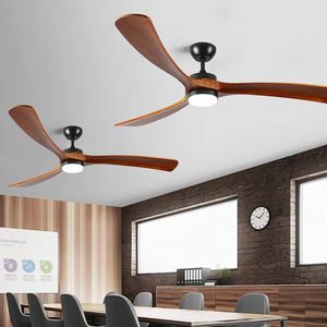Solid Wood Ceiling Fan Light 52 Inch LED Flush Mount For Living Room Bedroom Retro Style - Product Image 1