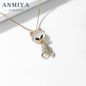 ANMIYA New Design 18k Gold Plated Cat Shape <strong>Diamond</strong> Zircon Necklace Jewelry <strong>Chain</strong> for Women <strong>Real</strong> Gold - Product Image 2