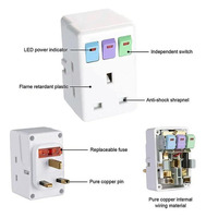 Adaptateur de voyage portable multi-prises 1 à 3 voies avec prise britannique 250V 13A et interrupteur de commande indépendant marche/arrêt