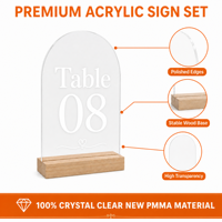 Numéro de table en acrylique de qualité supérieure, transparent, poli, avec base en bois stable, pour la décoration d'événements