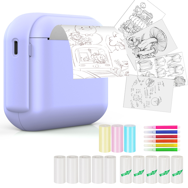 Small Inkless Thermal Printer with Paper Mini Wireless Portable Photo Printer for Students
