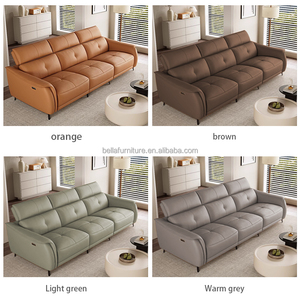 Sofá reclinable eléctrico sencillo y moderno con reposacabezas ajustable Tapicería de cuero genuino y marco de madera Capacidad para tres personas - Product Image 2