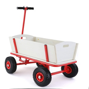 Chariot à roues en bois massif, chariot de jardin mural, chariot de rangement pour enfants, poussette de rangement en toile - Product Image 1