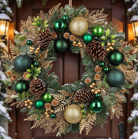 Guirlande de Noël Artificielle Direct Usine avec Pommes de Pin, Boules Dorées et Verdure, Décoration de Porte pour Centres Commerciaux, Hôtels et Vitrines