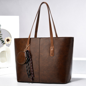 Women's Tote <b>Bag</b> Large Capacity Coffee Color Zipper Closure Minimalist Style Everyday Use Horizontal Square Shape - Product Image 1
