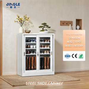 Nouveau design Meuble à chaussures en acier à porte coulissante, assemblage KD, pour entrée, étagère de rangement et présentoir à chaussures en métal, organisateur de chaussures, Rak Sepatu Tipis - Product Image 3