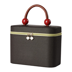 Boîte de rangement pour cosmétiques et bijoux en PU, étanche, portable, grande capacité, avec miroir - Product Image 1