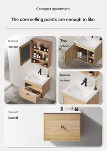 <span class=keywords><strong>Meuble</strong></span> <span class=keywords><strong>de</strong></span> <span class=keywords><strong>salle</strong></span> <span class=keywords><strong>de</strong></span> bain moderne en <span class=keywords><strong>teck</strong></span> MDF avec vasque en céramique, miroir LED mural, pour usage hôtelier - Product Image 5